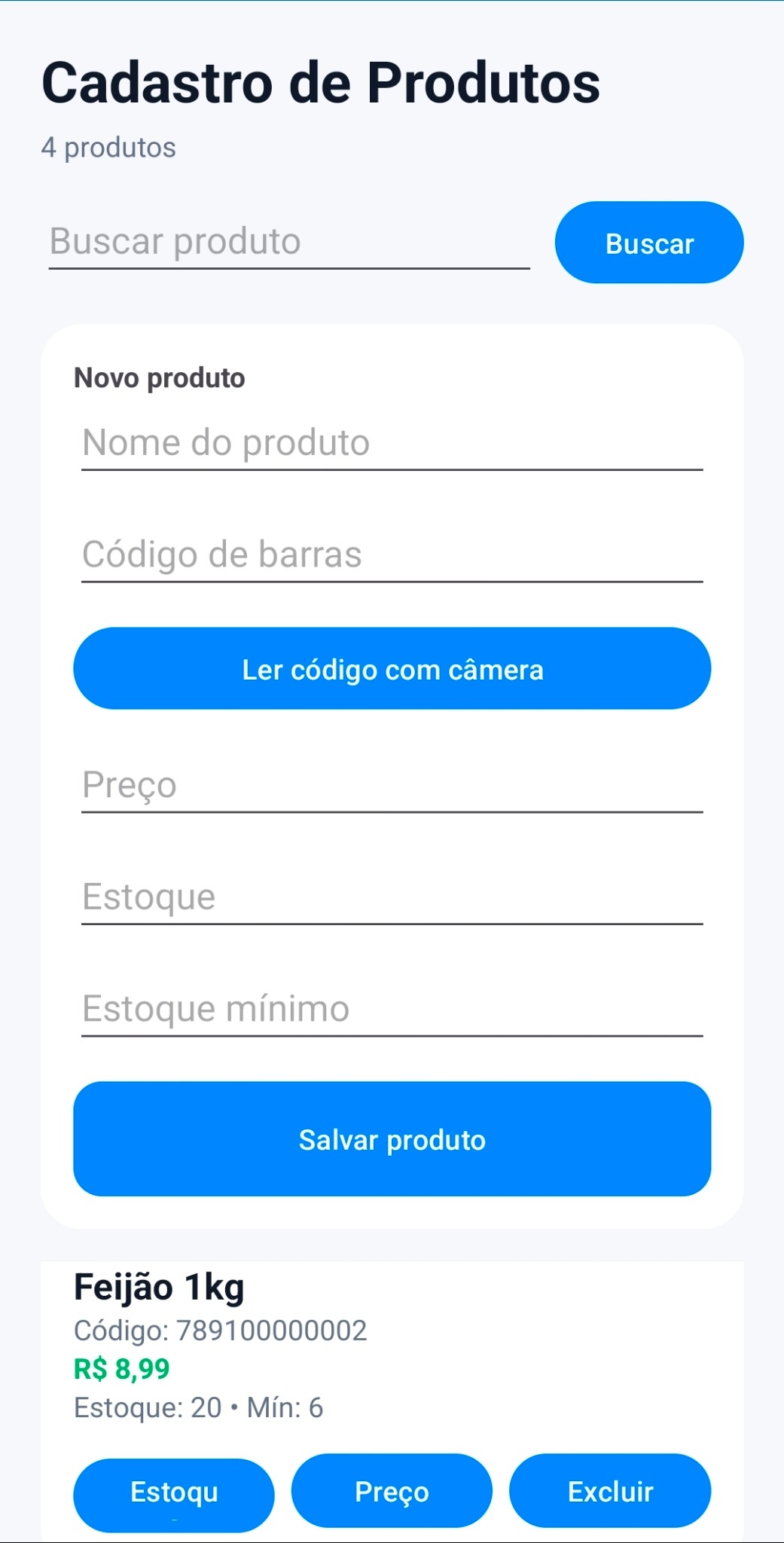 Tela de nova venda do mercaDATA PRO