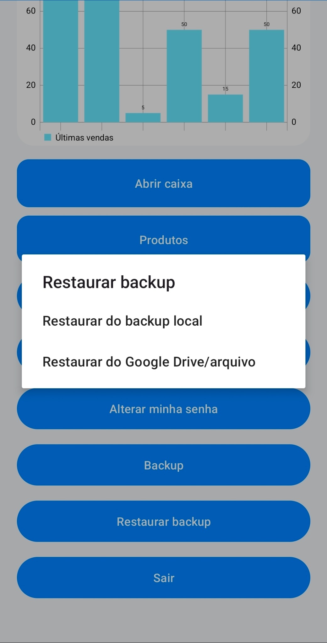 Modal de backup do mercaDATA PRO